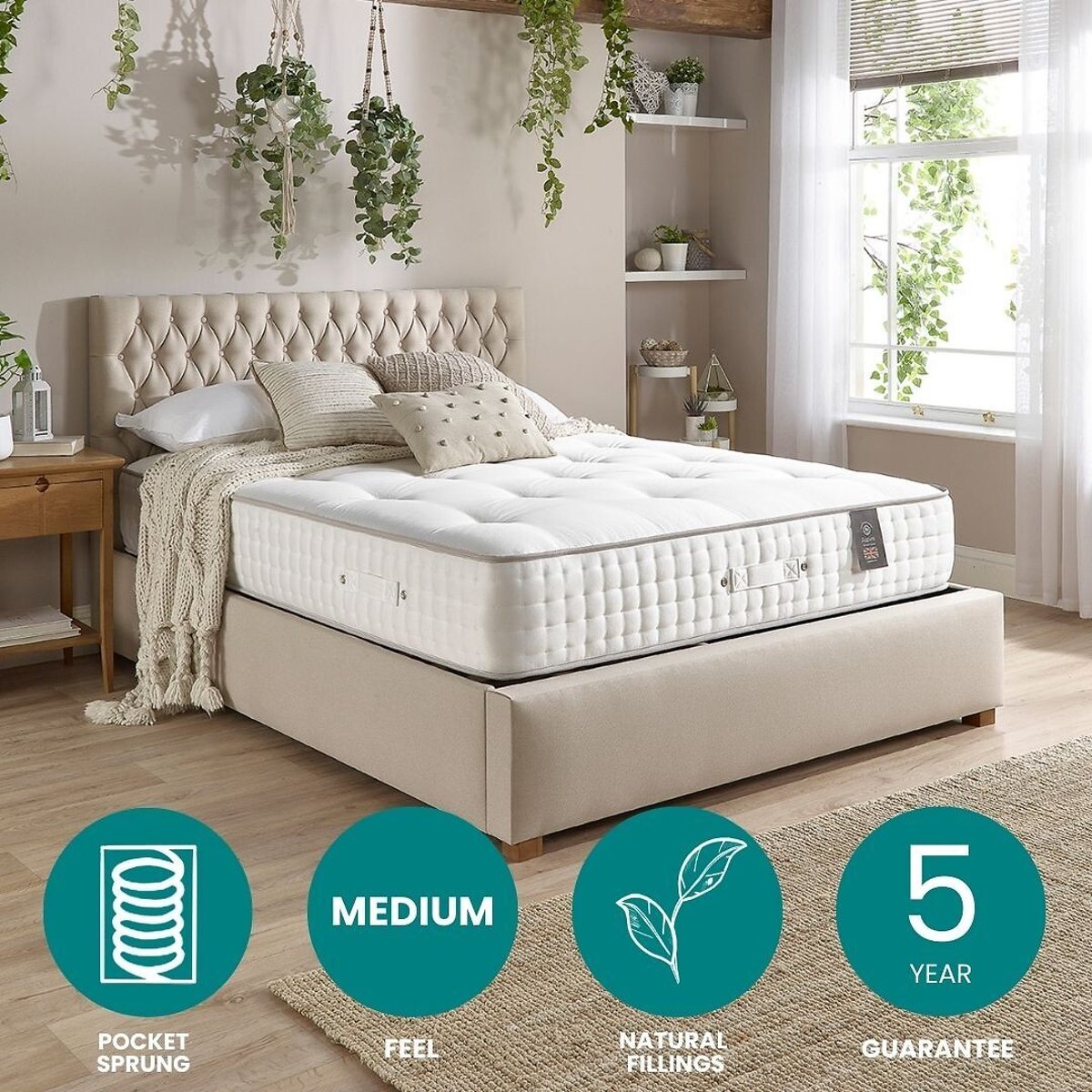 Aspire Luxury 7000 Pocket Natural Wool & Cashmere Mattress white, ASPIRE