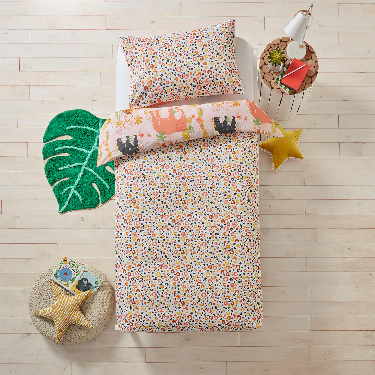 Endangered Animals Kids 100% Cotton Duvet Cover and Pillowcase Set pink, LITTLE FURN