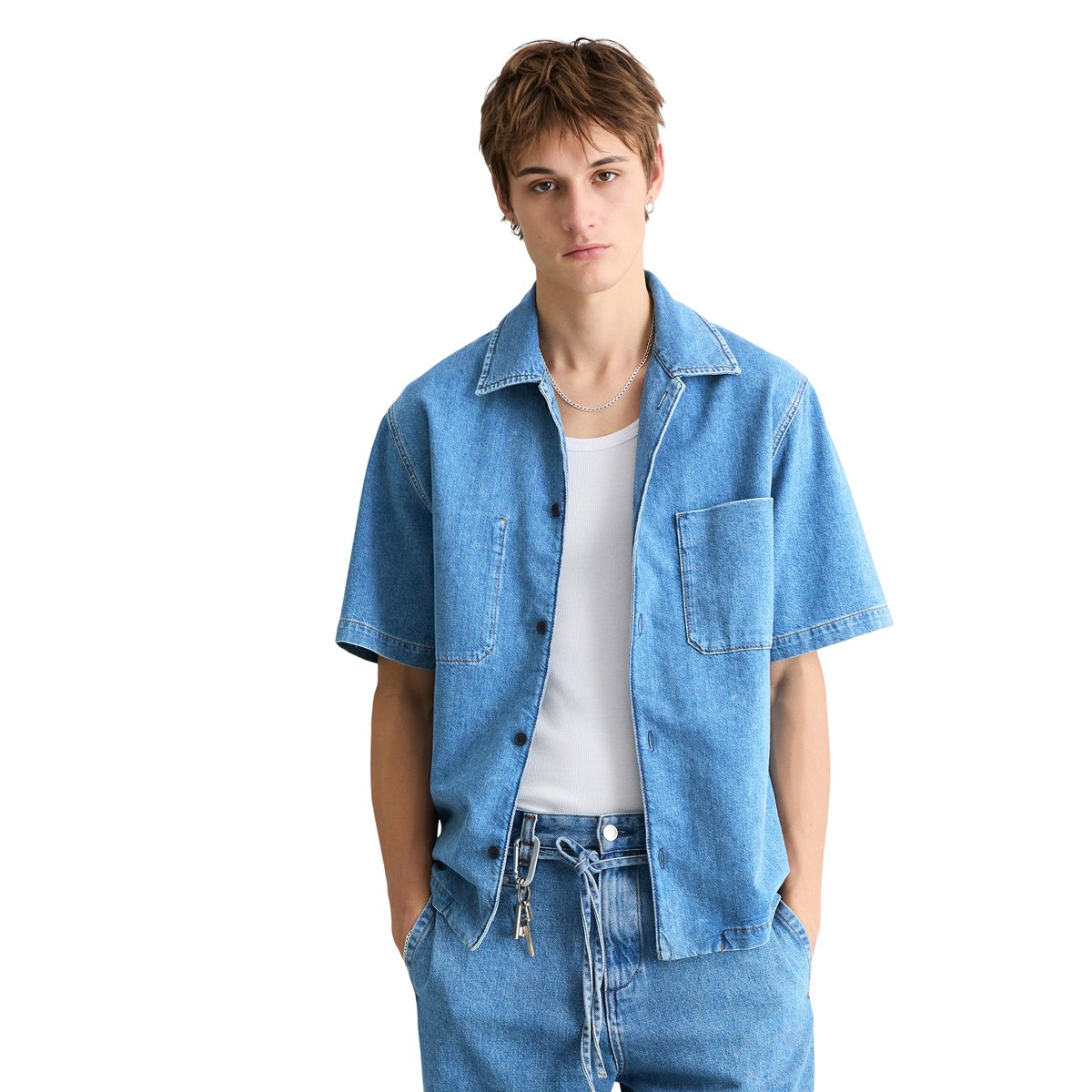 Chemise en jean à manches courtes regular avec fibres d'ananas bleu moyen, MARC O’POLO DENIM