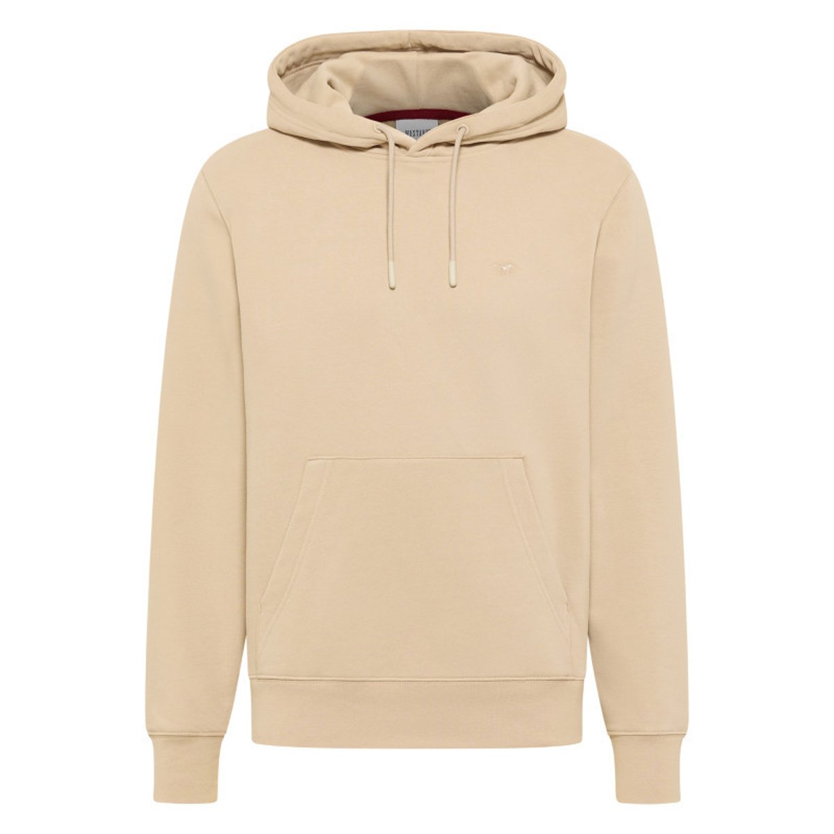 Sweat en coton mélangé beige uni avec une coupe droite et un col à capuche beige, MUSTANG