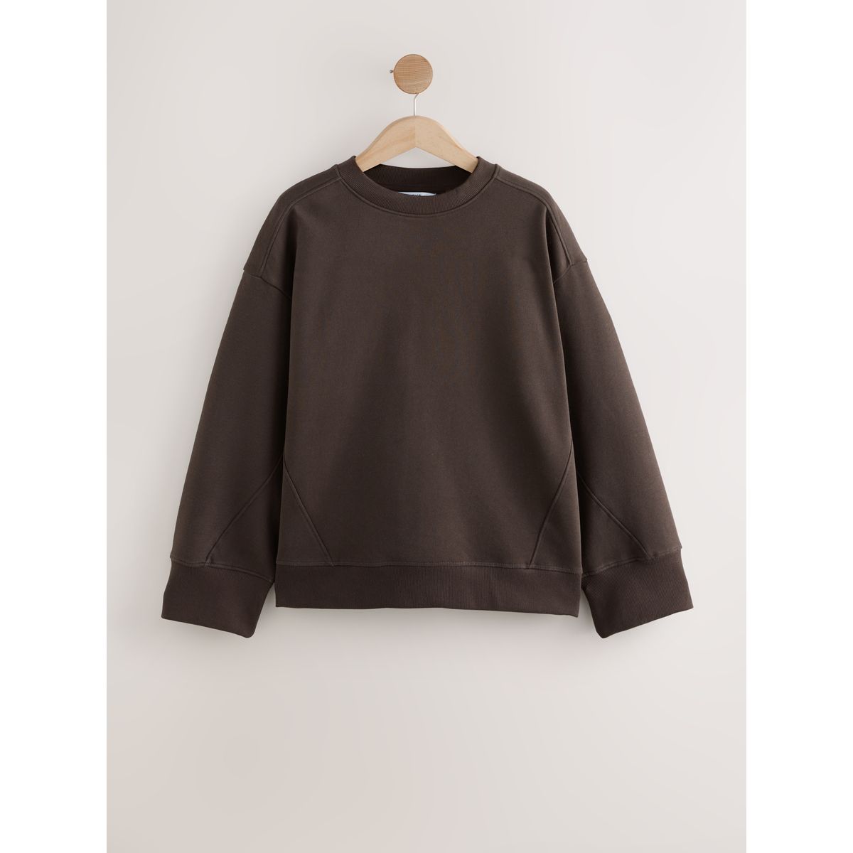Sweat côtelé col rond manches longues marron chocolat, NEXT