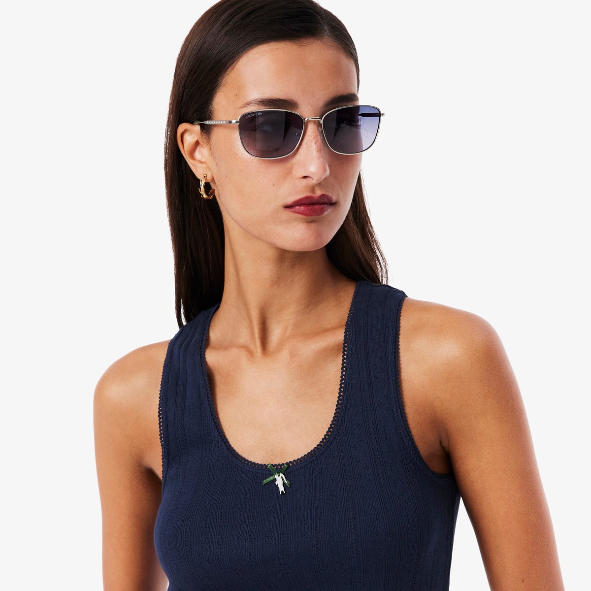 Débardeur slim fit coton maille pointelle bleu-166, LACOSTE