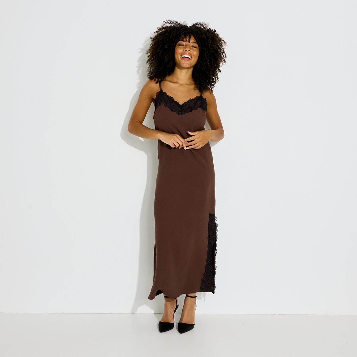 Robe nuisette longue habillée marron, GRAIN DE MALICE