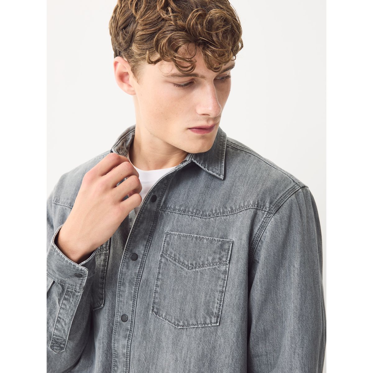 Chemise western en denim à manches longues gris, NEXT