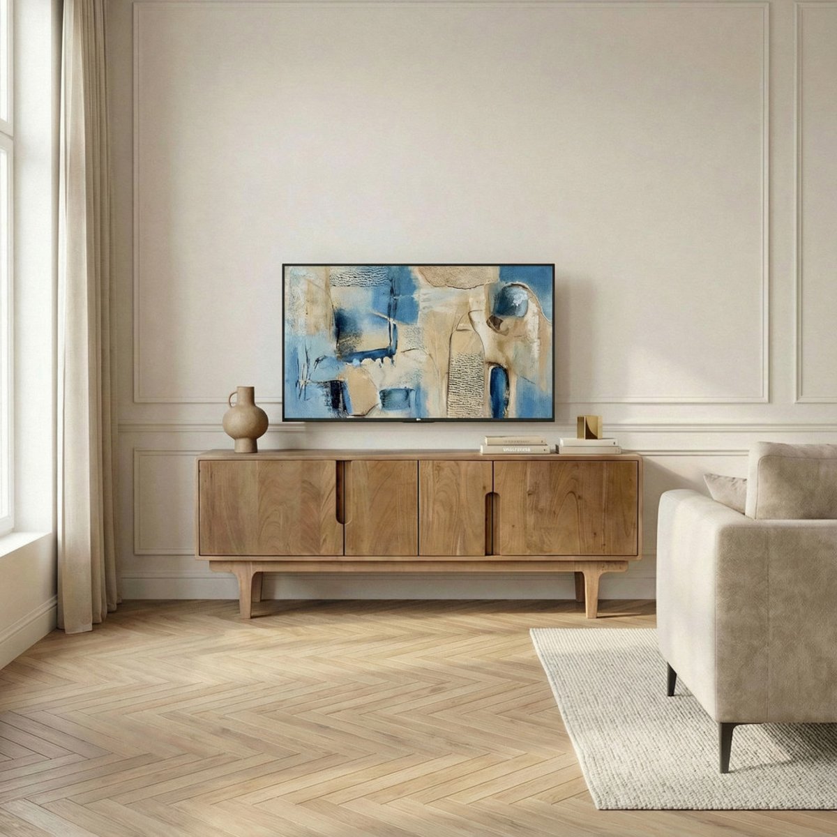 Meuble tv 4 portes en bois massif L150cm- BOGOR bois, DRAWER