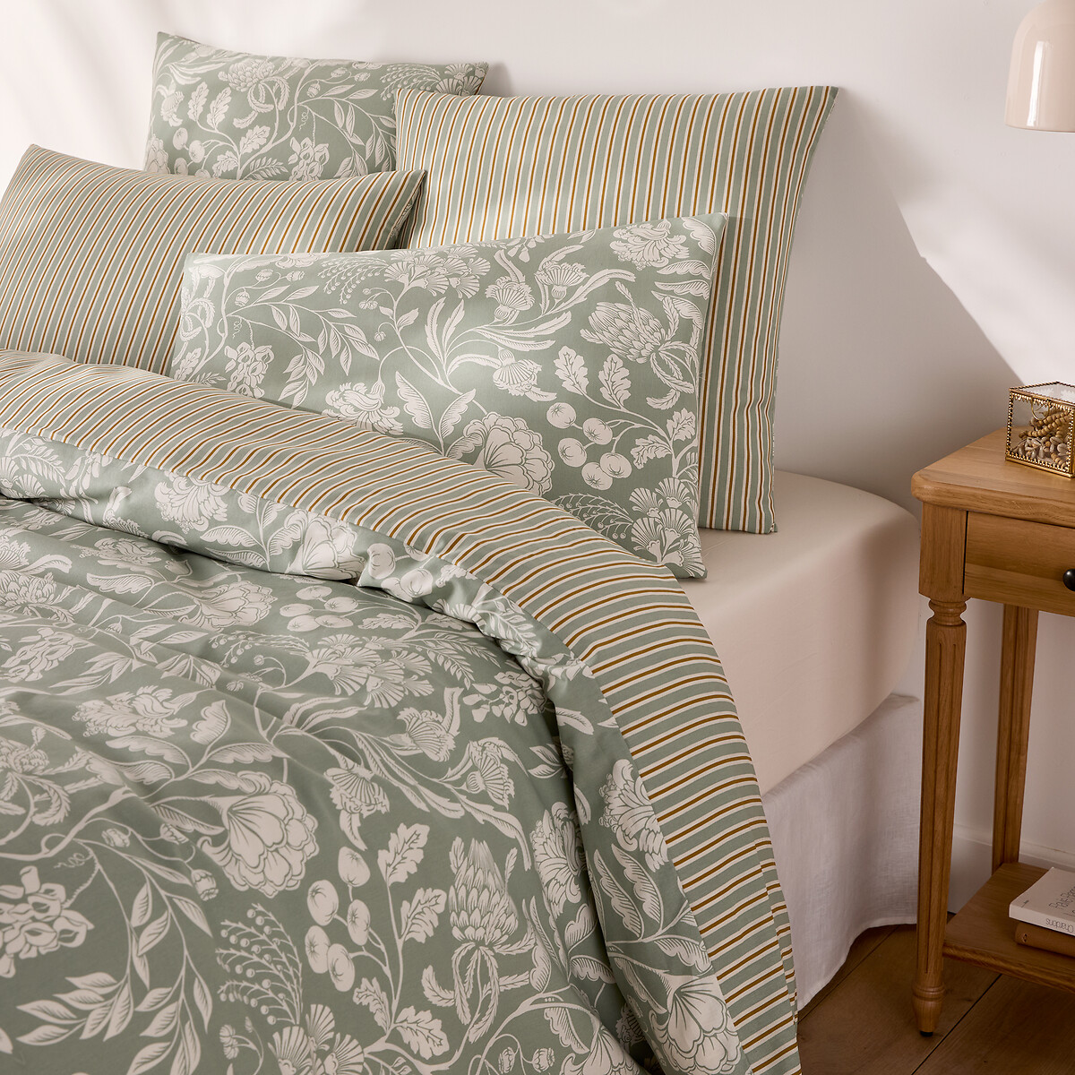 Funda de almohada de algodón, Linda estampado sobre fondo celadón, LA REDOUTE INTERIEURS