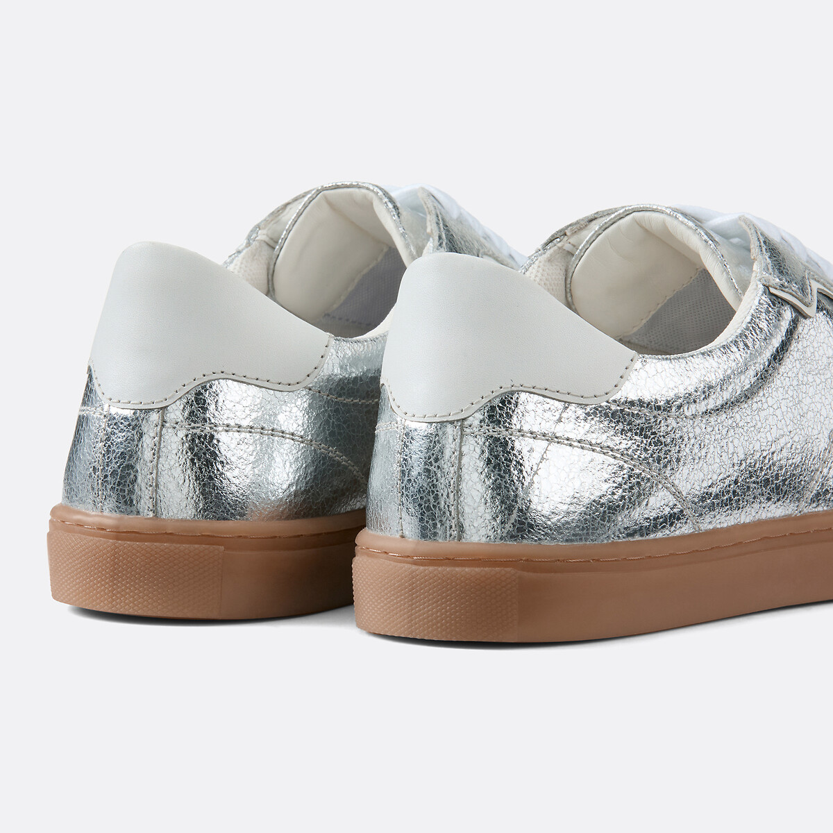 Baskets retro en cuir métallisé silver, LA REDOUTE COLLECTIONS