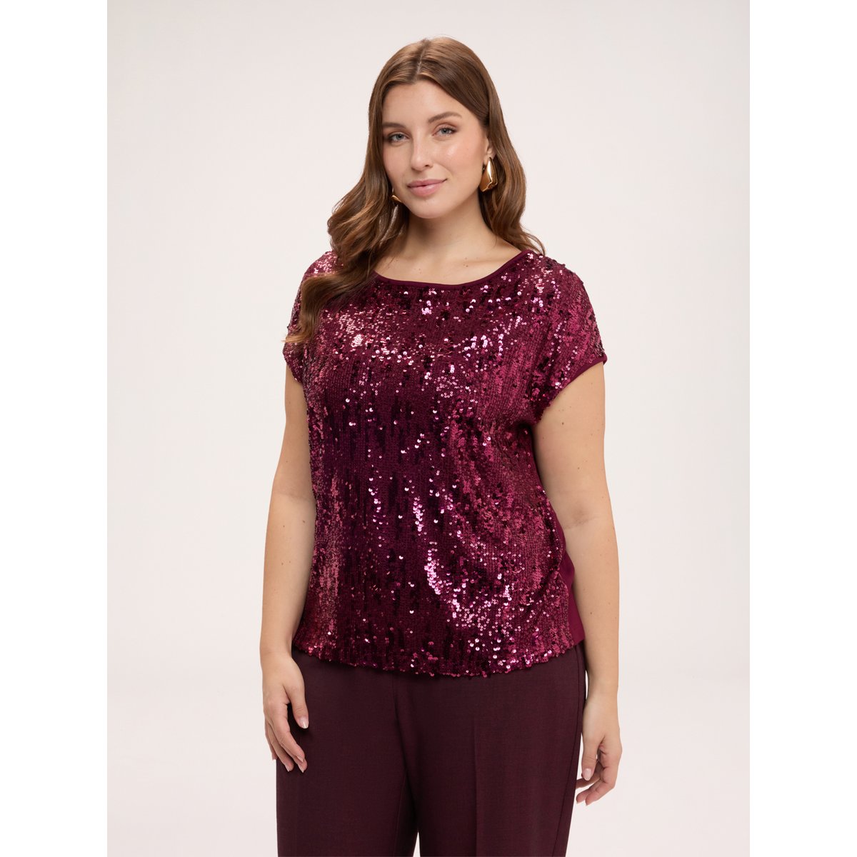 T-shirt à paillettes burgundy, FIORELLA RUBINO