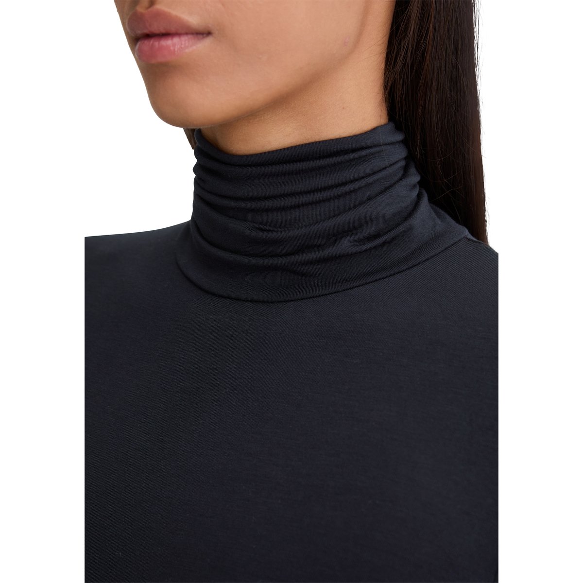 T-shirt long à col roulé regular en TENCEL™ Modal bleu foncé, MARC O'POLO