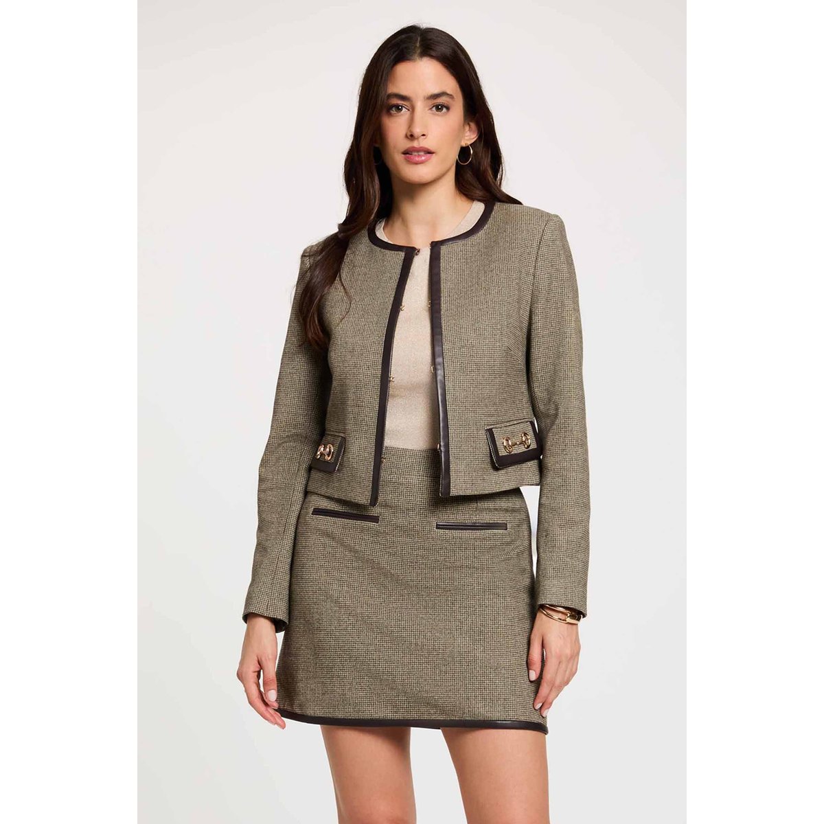 Veste droite cropped vert kaki, MORGAN