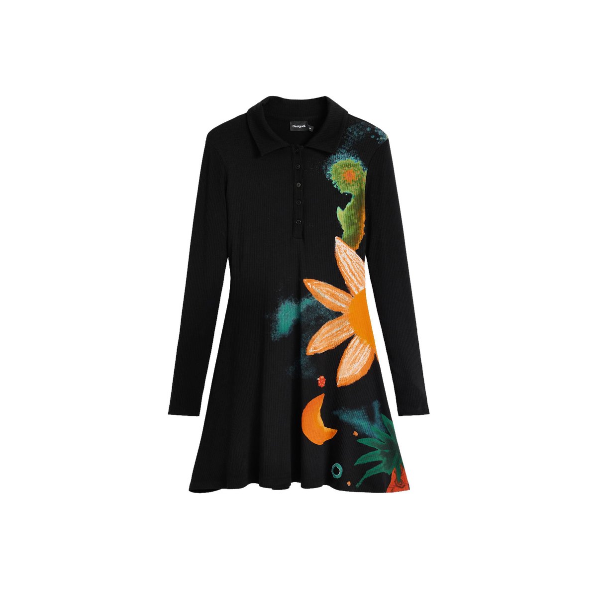 Robe fleurie à manches longues noir, DESIGUAL
