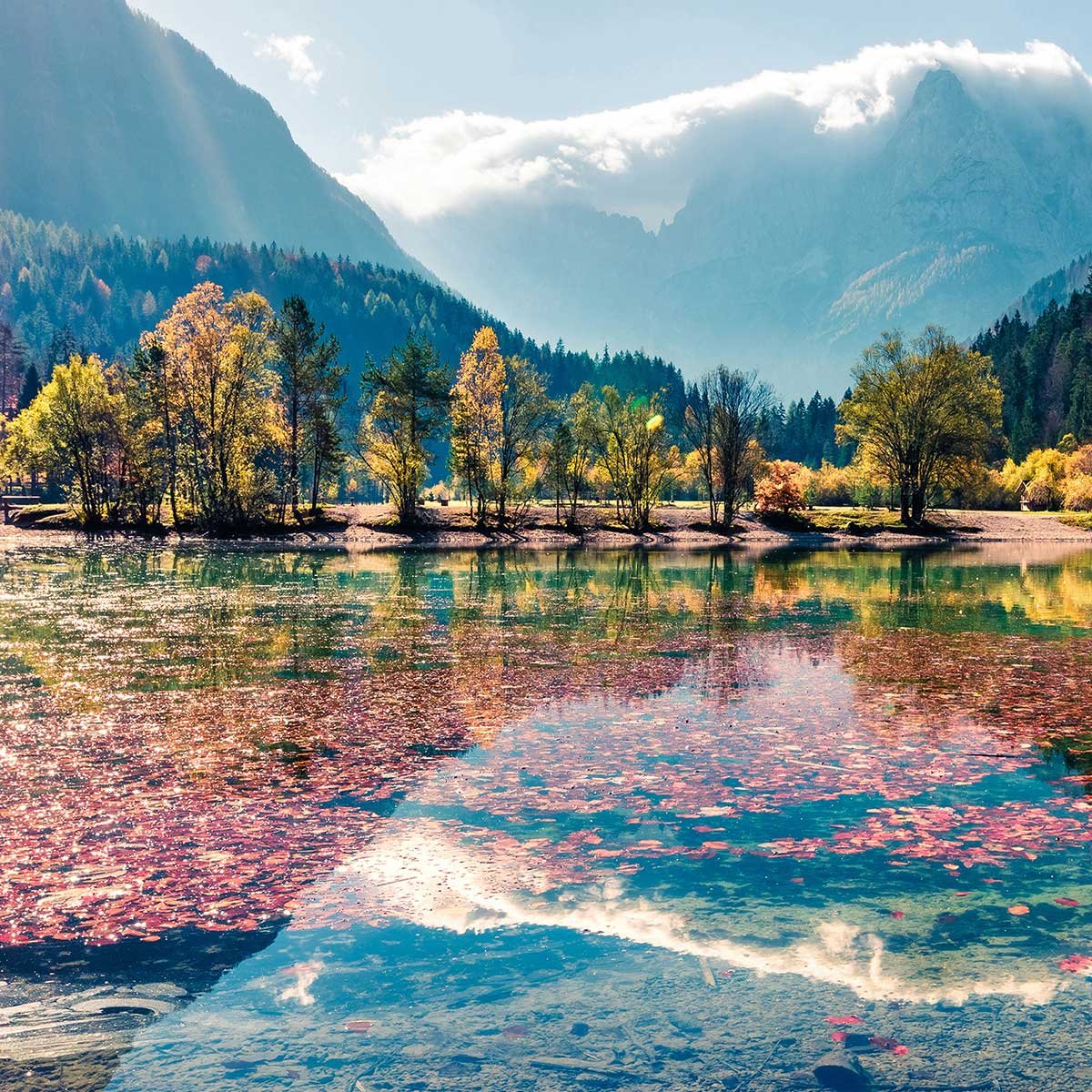 Affiche encadrée lac de montagne en automne affiche + cadre en métal - noir, HEXOA