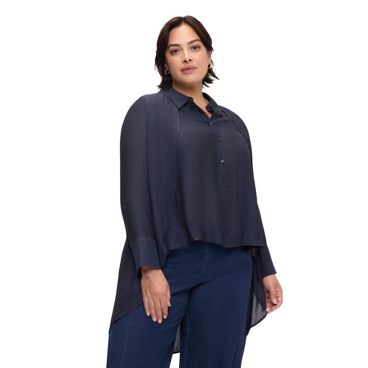 Chemise avec drapé à double couche bleu, FIORELLA RUBINO
