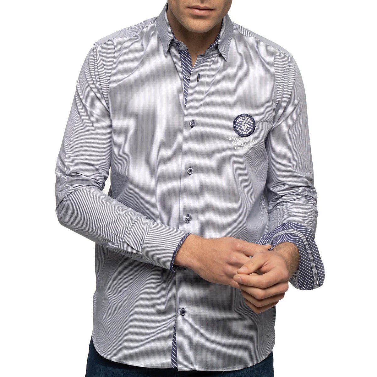 Chemise rayée manches longues COMPANY navy, SHILTON