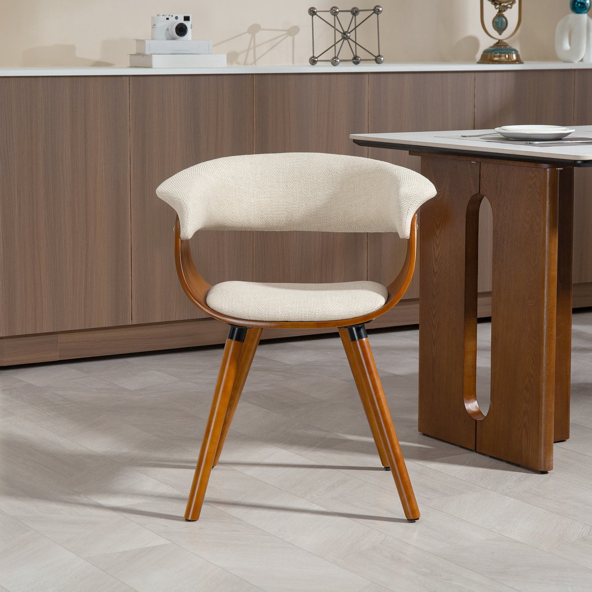 Chaise de salle à manger Tissu aspect lin beige, marron, HOMCOM