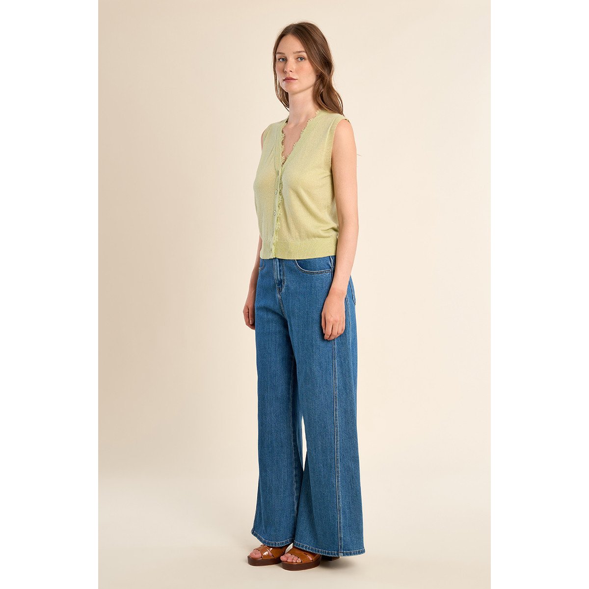 Gilet sans manches, col V green anise, MOLLY BRACKEN