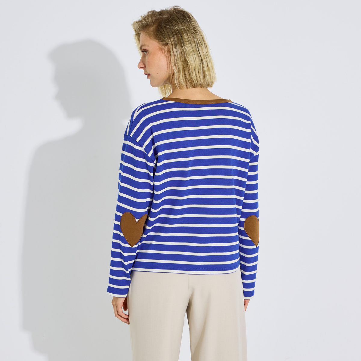 Tee-shirt rayé coudière cœur bleu, GRAIN DE MALICE