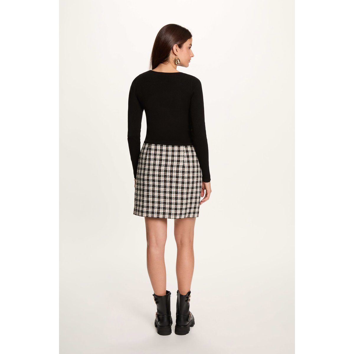 Robe courte tweed noir, MORGAN