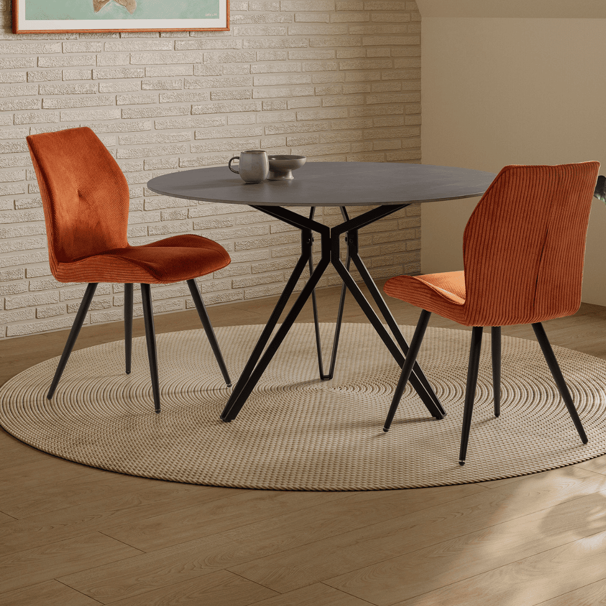 Lot de 2 chaises en tissu avec pieds en métal noir L45 cm - ADAYA orange, CALICOSY