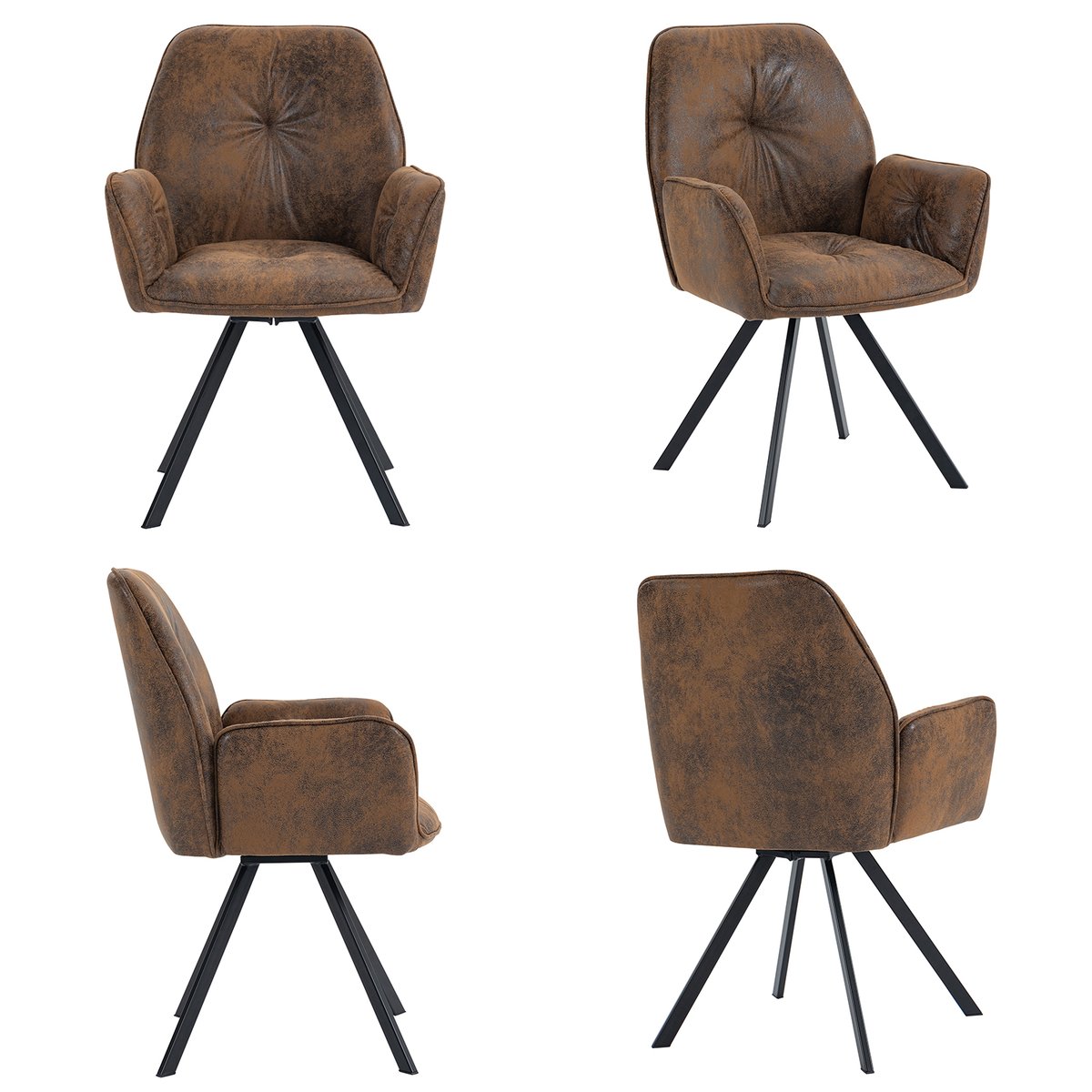 Lot de 2 chaises de salle à manger rotatif fauteuil industriel, CALF marron, MEUBLES COSY