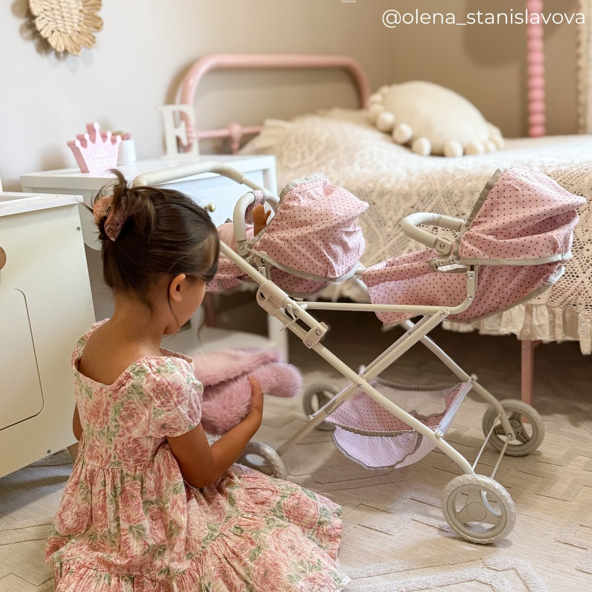 Poussette double poupée 2-en-1, Rose rose, TEAMSON KIDS