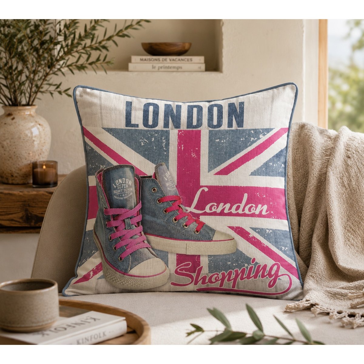 Coussin passepoil Londres girly gris, EDEN