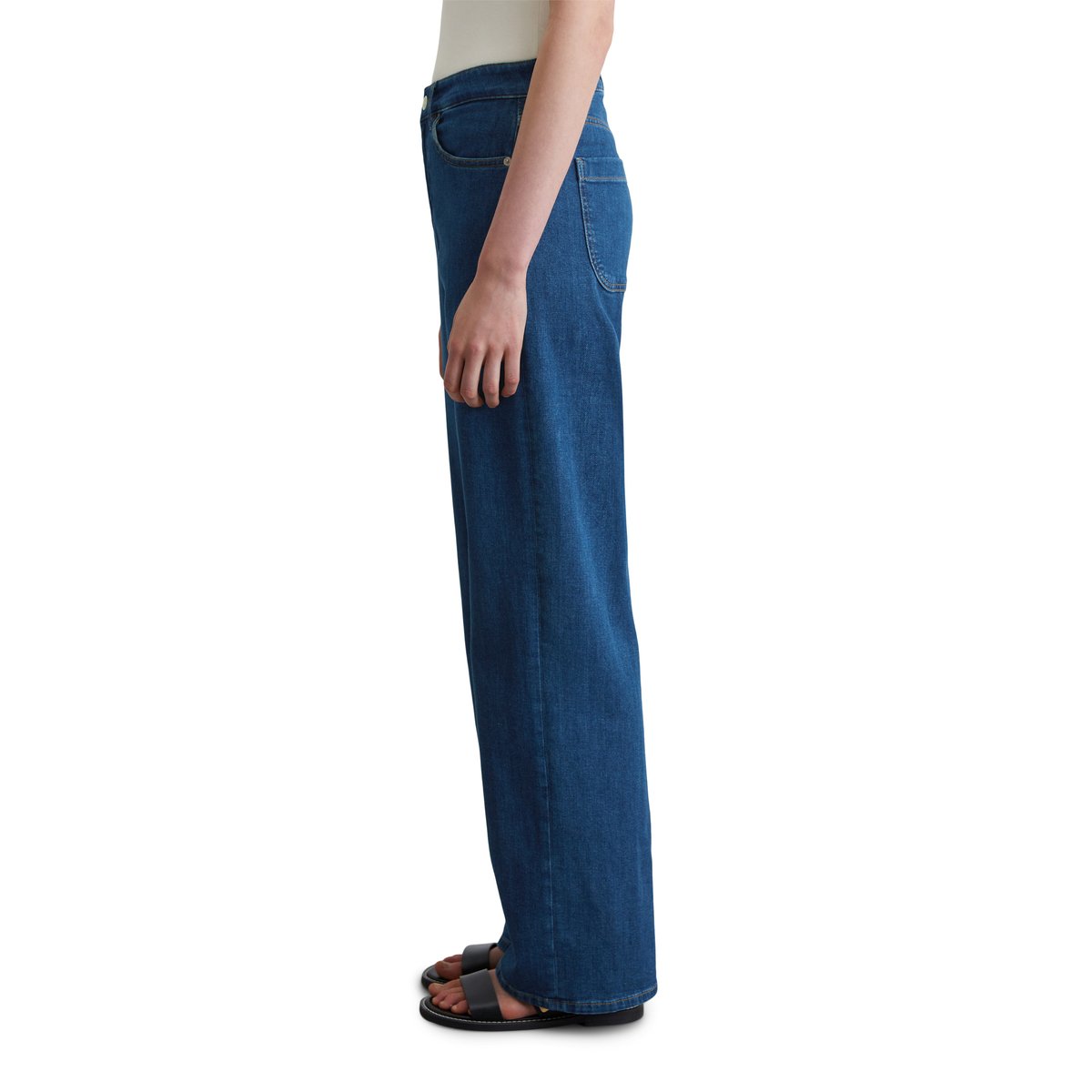 Jeans à jambes larges en denim Cashmere Touch bleu moyen, MARC O'POLO