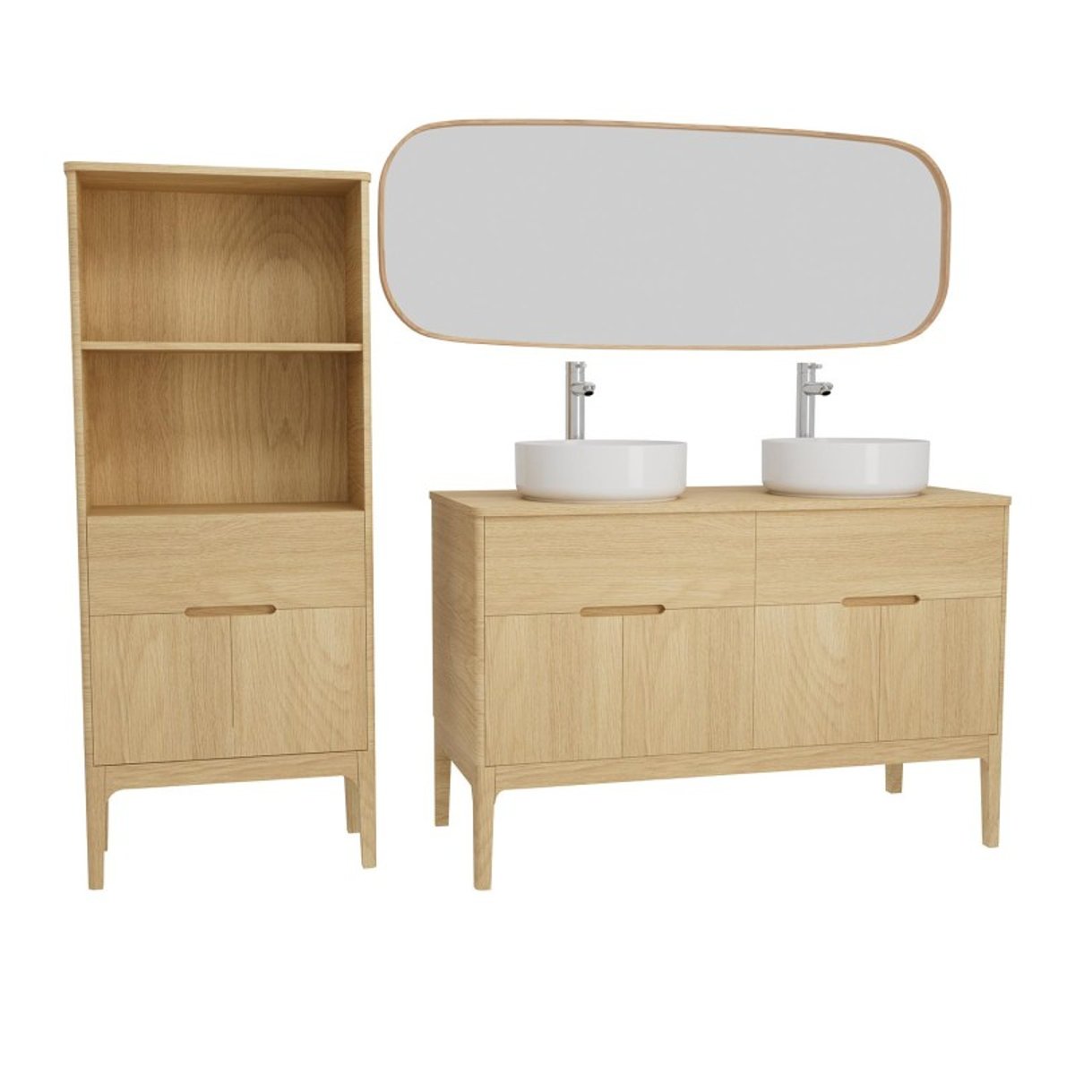 Ensemble meuble double vasque 120cm + vasque + robinet + miroir + colonne ALASKA chêne - mdf - mat, MOB IN