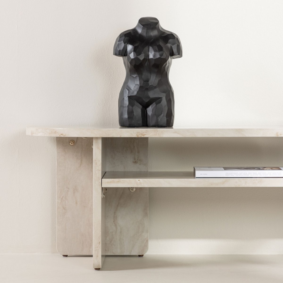 Meuble TV effet marbre L140cm- ALESUND beige, VENTURE HOME