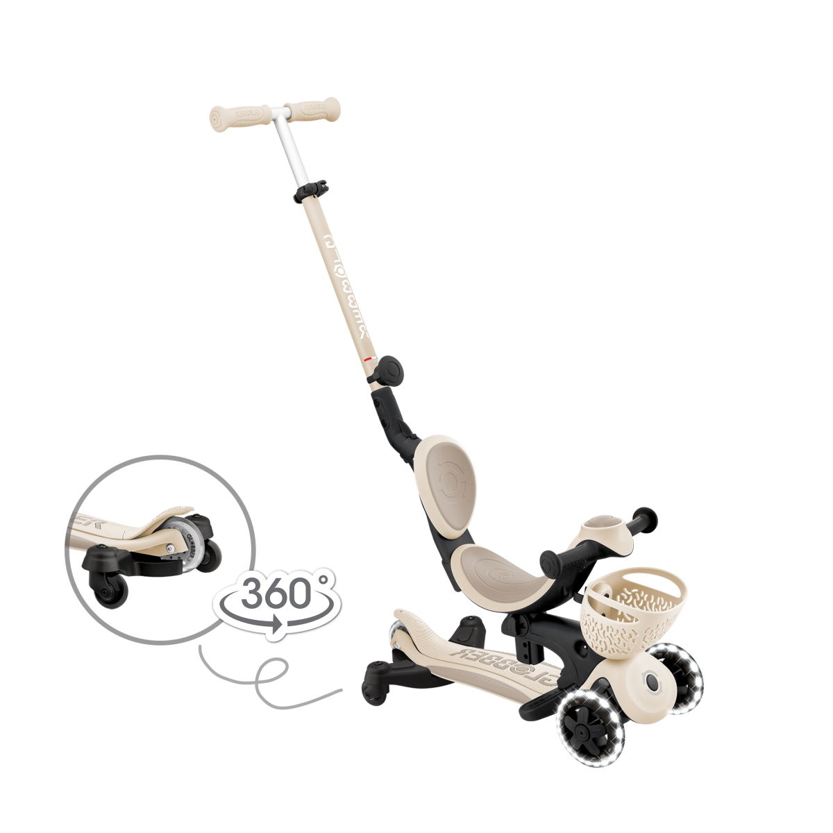 Trottinette évolutive GO-UP BABY LIGHTS 360 taupe, GLOBBER