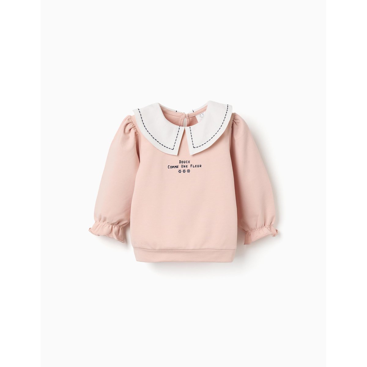 Sweat en coton avec col brodé rose clair, ZIPPY
