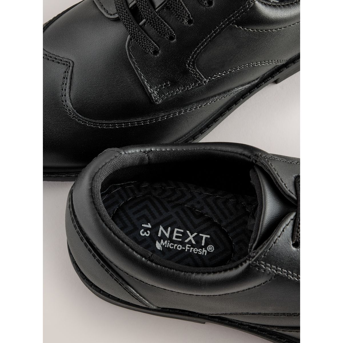 Chaussures en cuir à lacets élastiques noir, NEXT