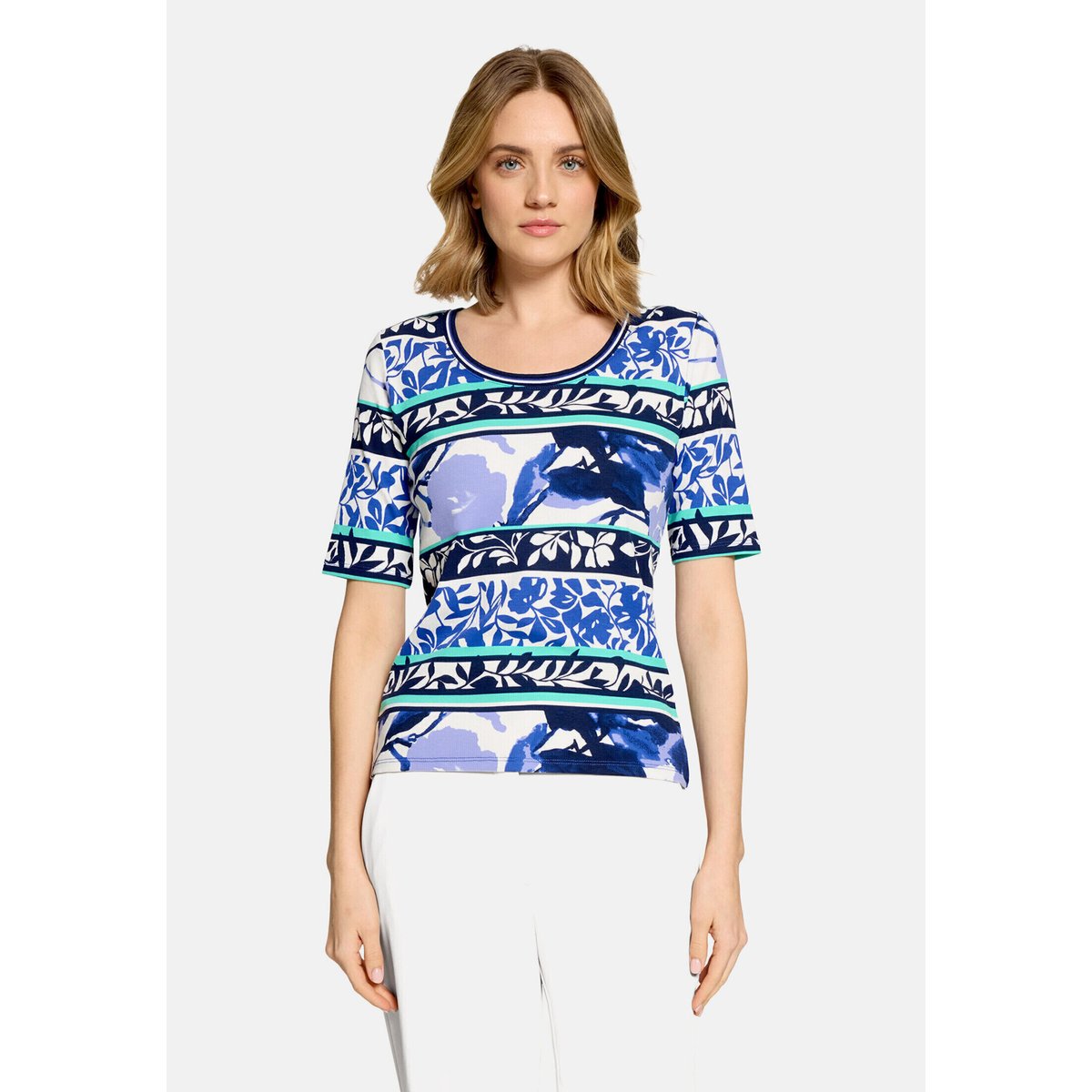 T-shirt basique de texture côtelée bleu/vert, BETTY BARCLAY