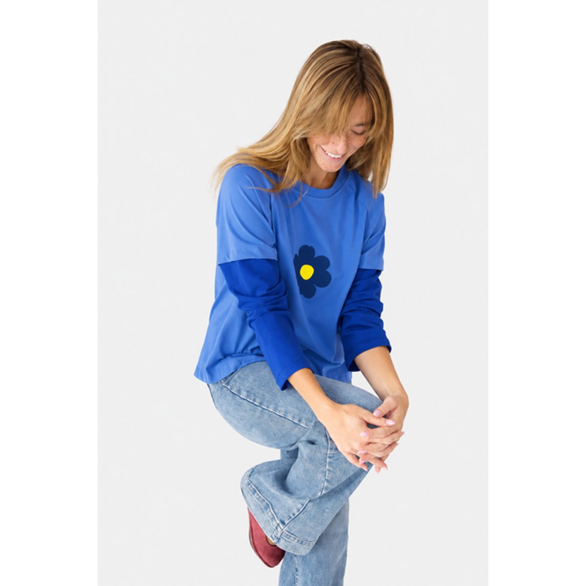 T-shirt court manches superposées ARIA bleu / jaune, MINDTRAVELER