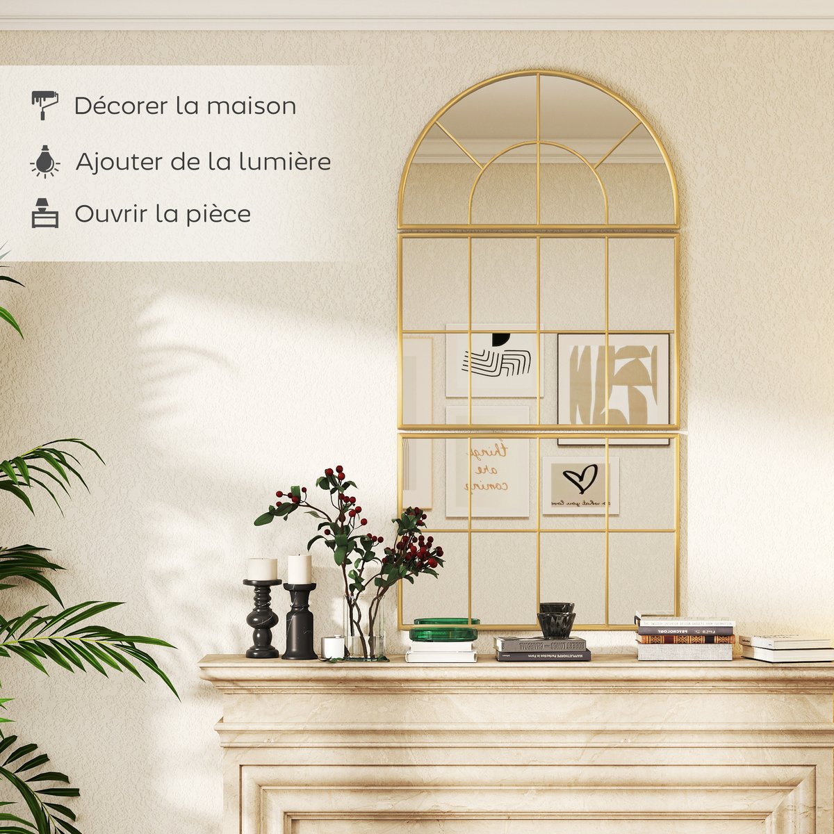 Miroir mural Verre jaune, HOMCOM