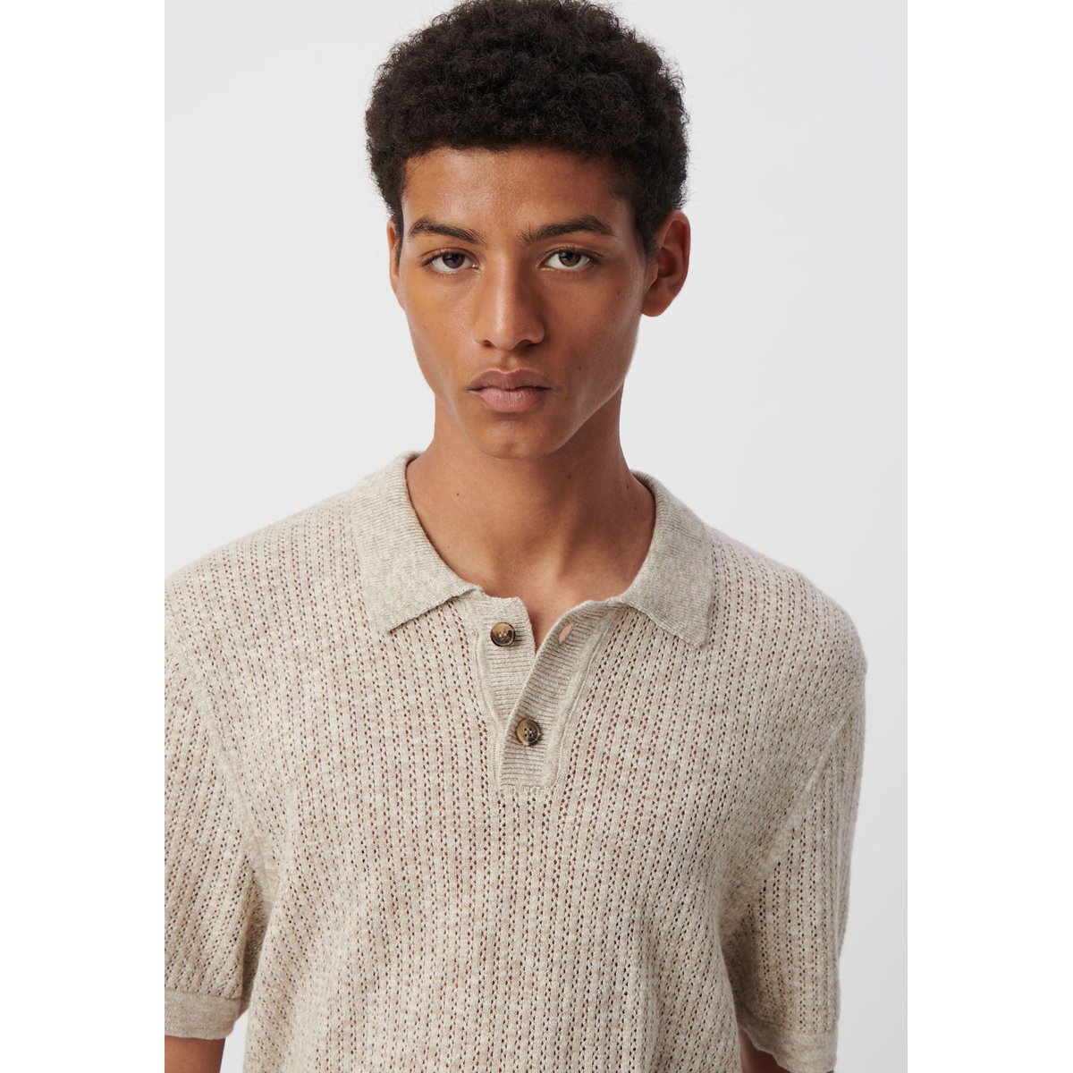 Polo tricot ajouré fantaisie beige, IKKS