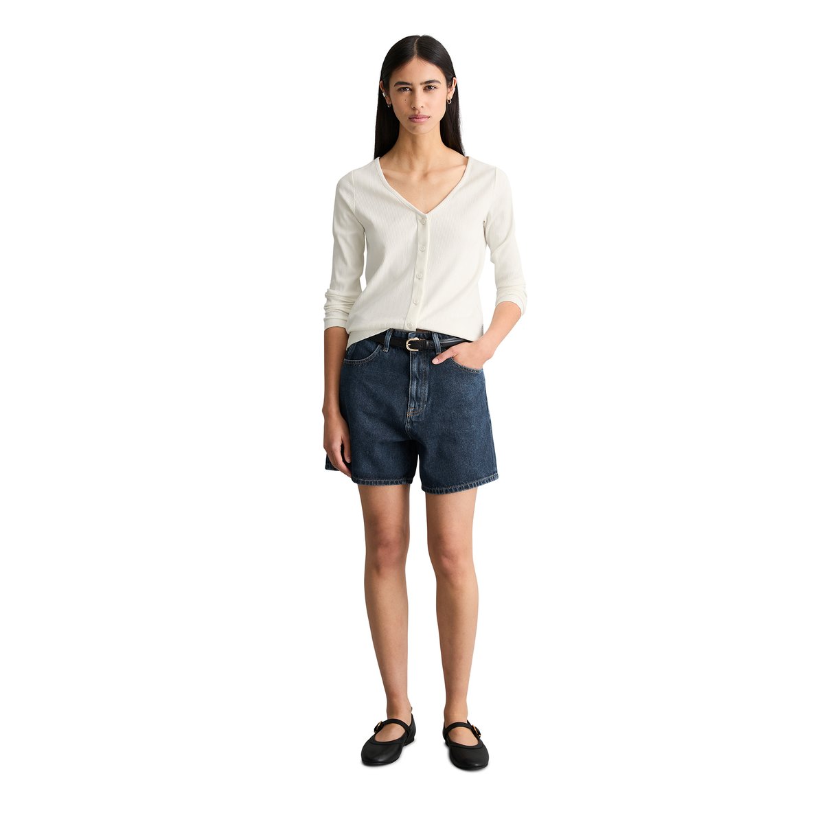 Pointelle-Cardigan slim en mélange de coton bio blanc, MARC O’POLO DENIM