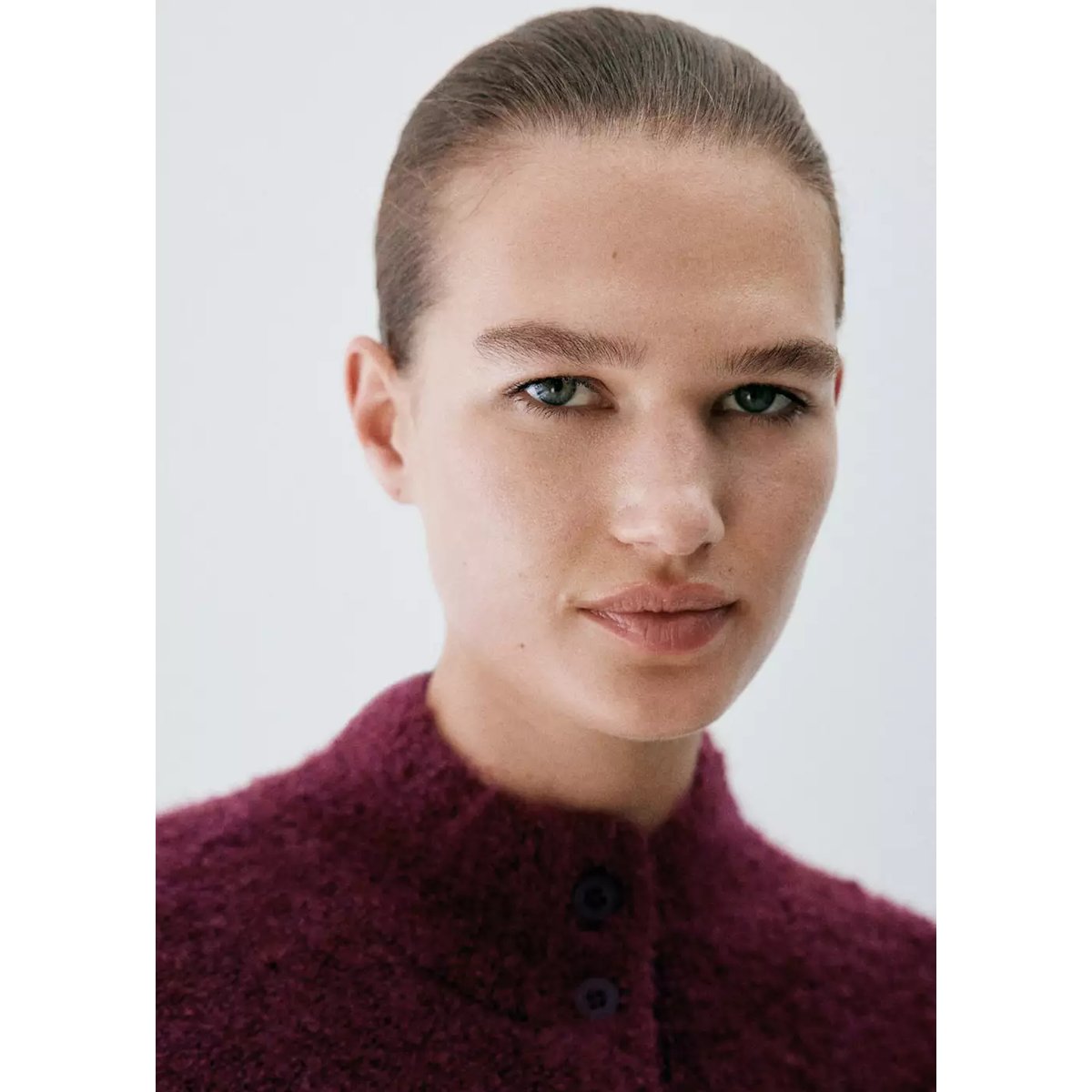 Pull-over tissu bouclé laine bordeaux, MANGO
