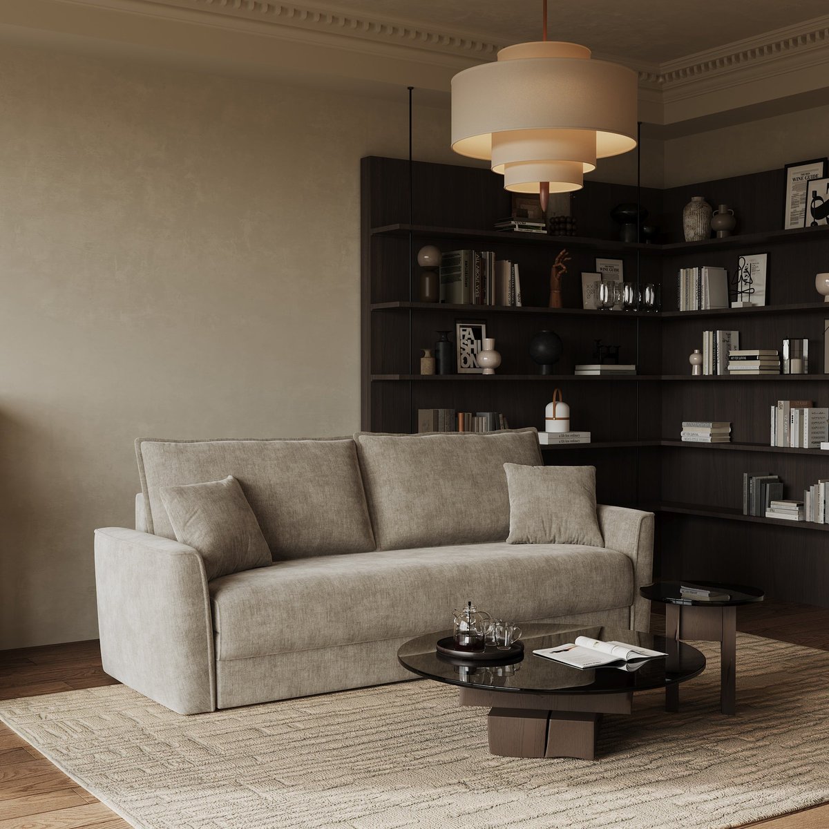 Canapé convertible 3 places en tissu tramé toucher doux LUXO taupe, SIA HOME