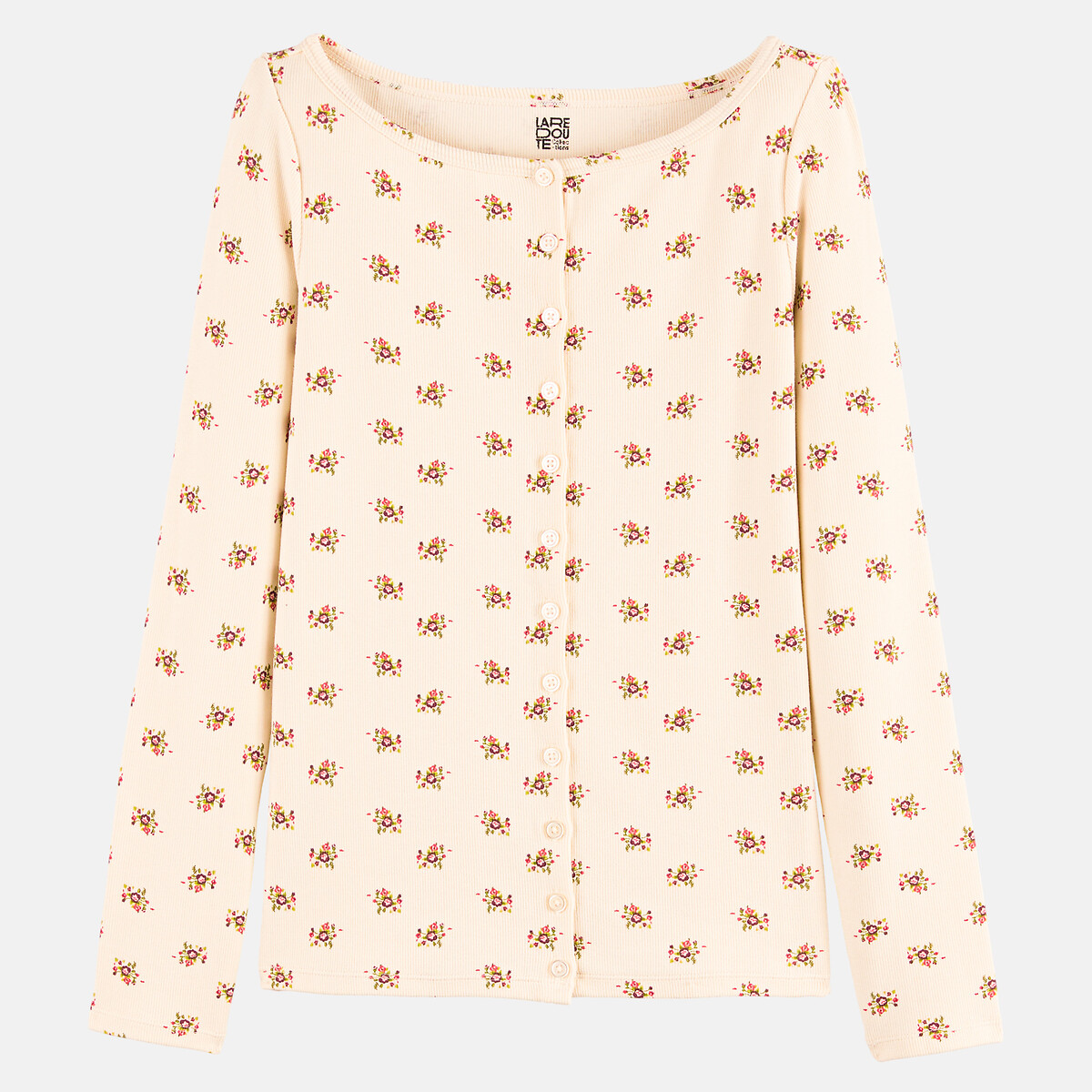 T-shirt met boothals en lange mouwen, met bloemenprint ecru, LA REDOUTE COLLECTIONS