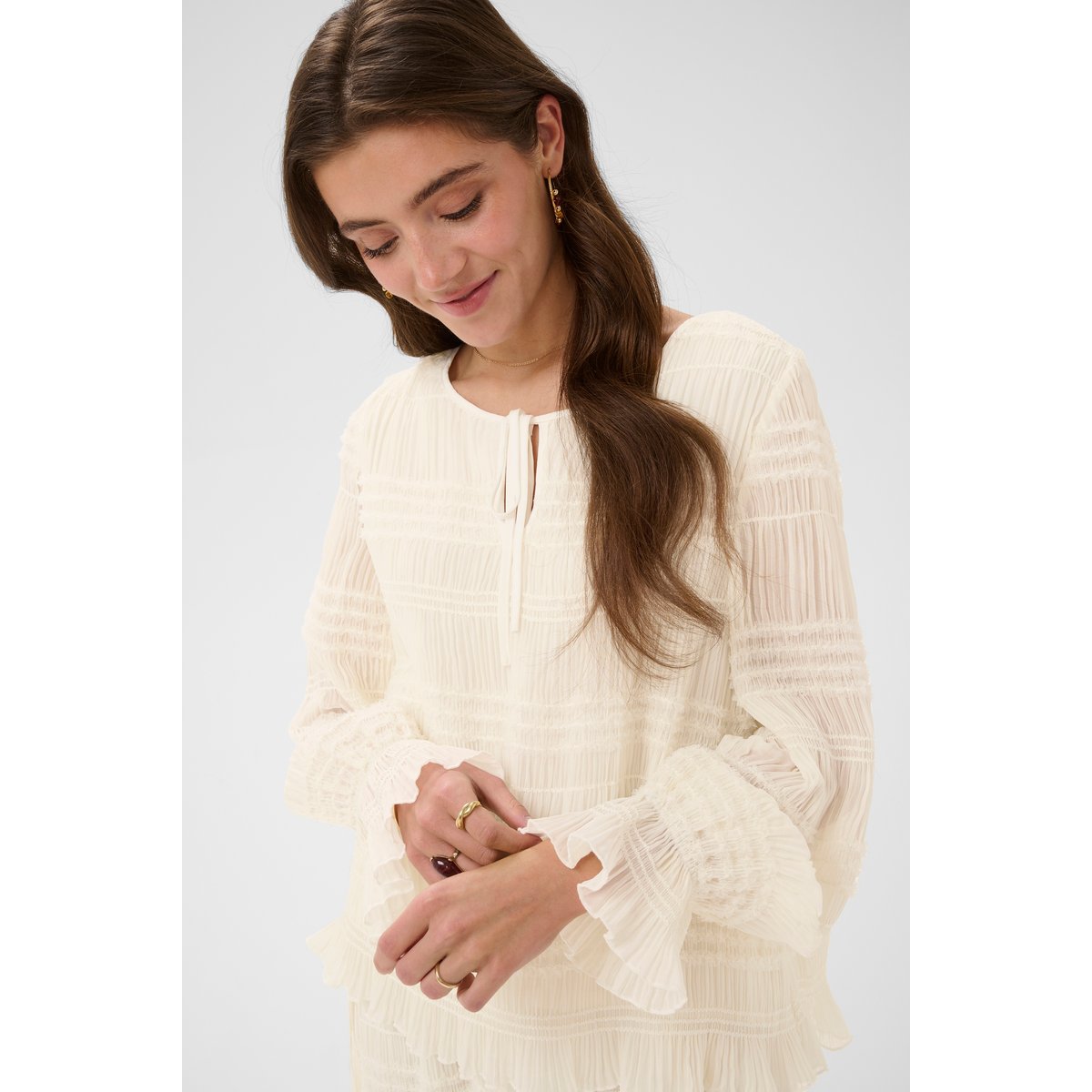 Blouse à manches longues blanc whisper white, CREAM