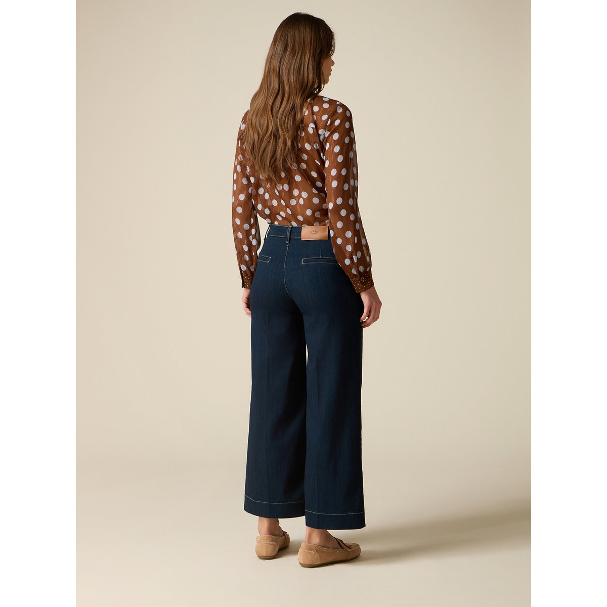Jean court taille haute avec applications bleu, OLTRE