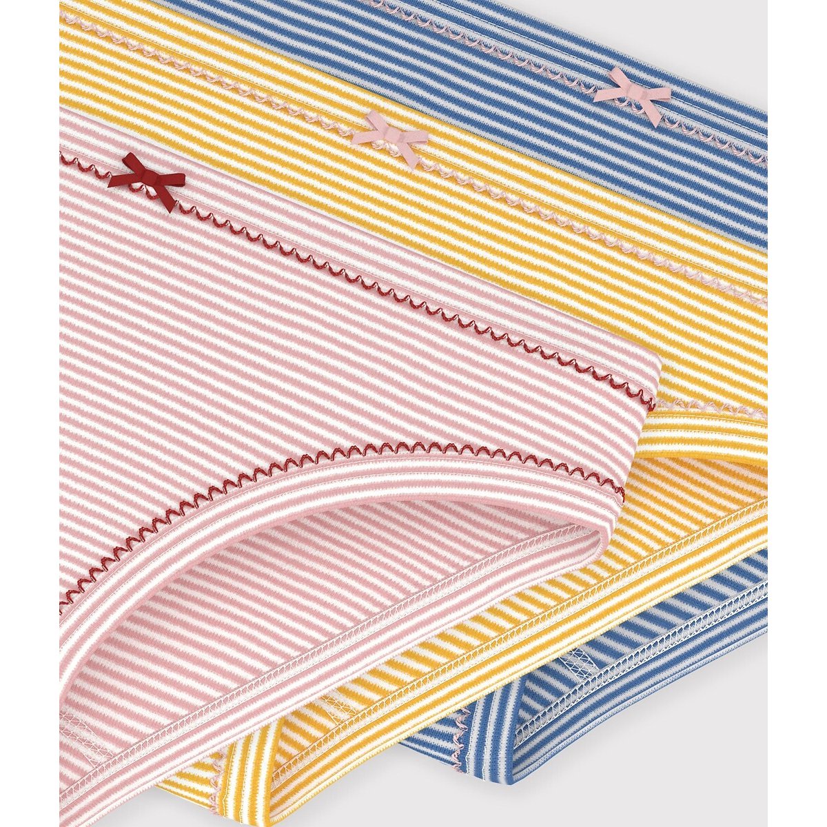 Set van 3 gestreepte slipjes, van katoen blauw + roze + geel, PETIT BATEAU