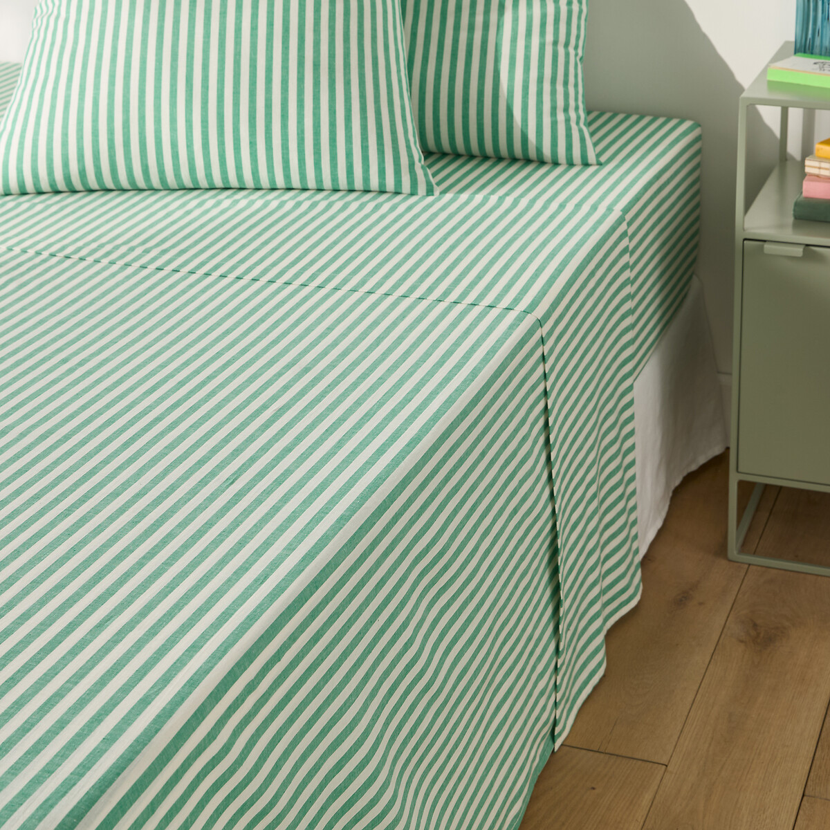 Drap plat en coton, SOIZIC VERT rayé vert, LA REDOUTE INTERIEURS