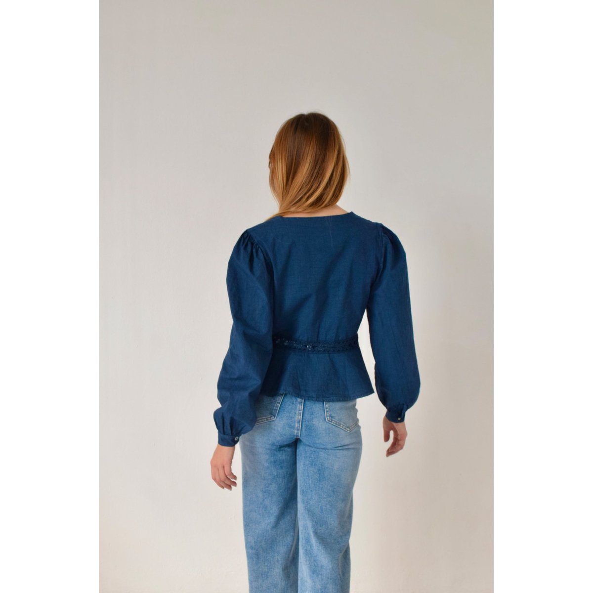 Blouse popeline dentelle ROMA bleu marine, MINDTRAVELER