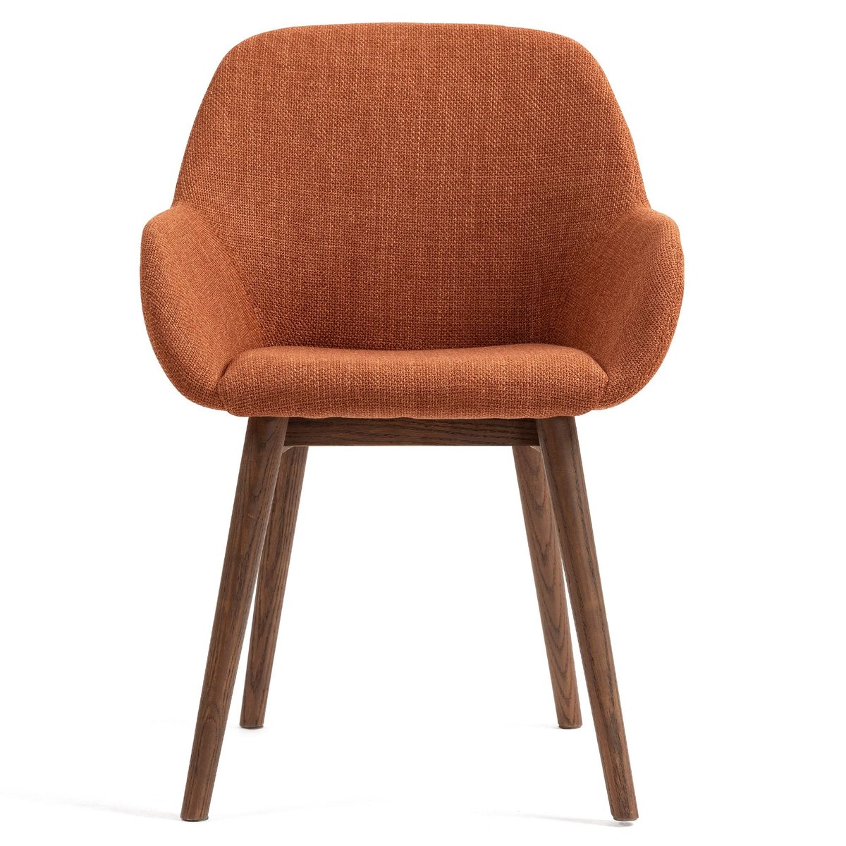 Chaise repas avec accoudoirs en tissu pied chêne foncé caramel, ZAGO