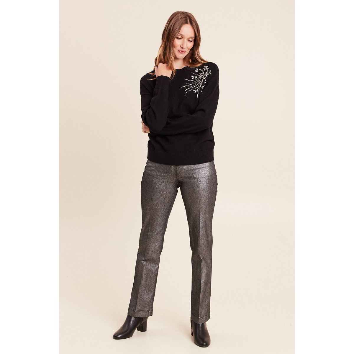 Pull col montant manches longues strass noir, BREAL