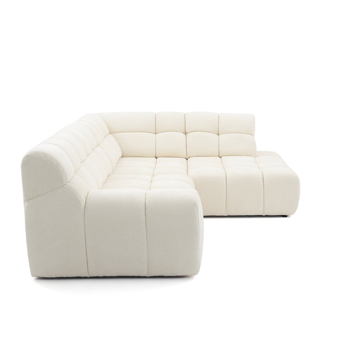 Canapé d'angle convertible 4 places en tissu chenille, ANDRE blanc, BOBOCHIC