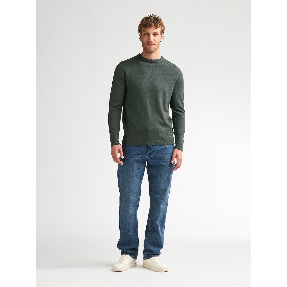 Pull col rond en fine maille vert foncé, PETROL INDUSTRIES