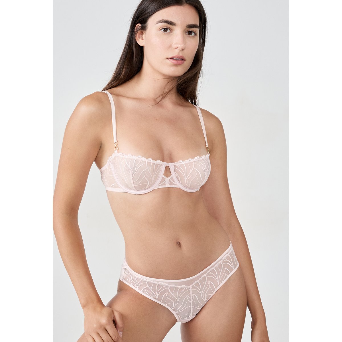 Soutien-gorge N.9 - Balconnet en broderie florale ENVOLEE rose poudre, ETAM